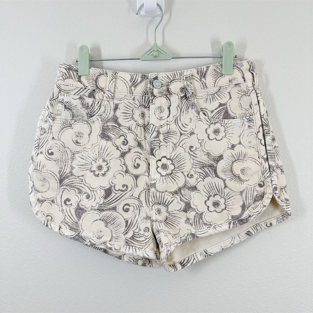 Anthropologie Cream and Gray Floral Jean Shorts